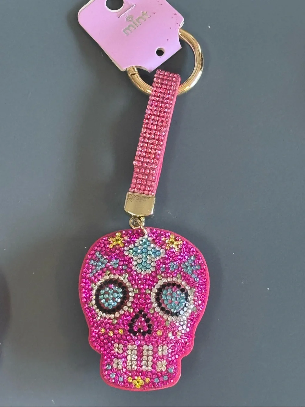 Mint Rhinestone Sugar Skull Keychain Bag Charm NWT (Pink)